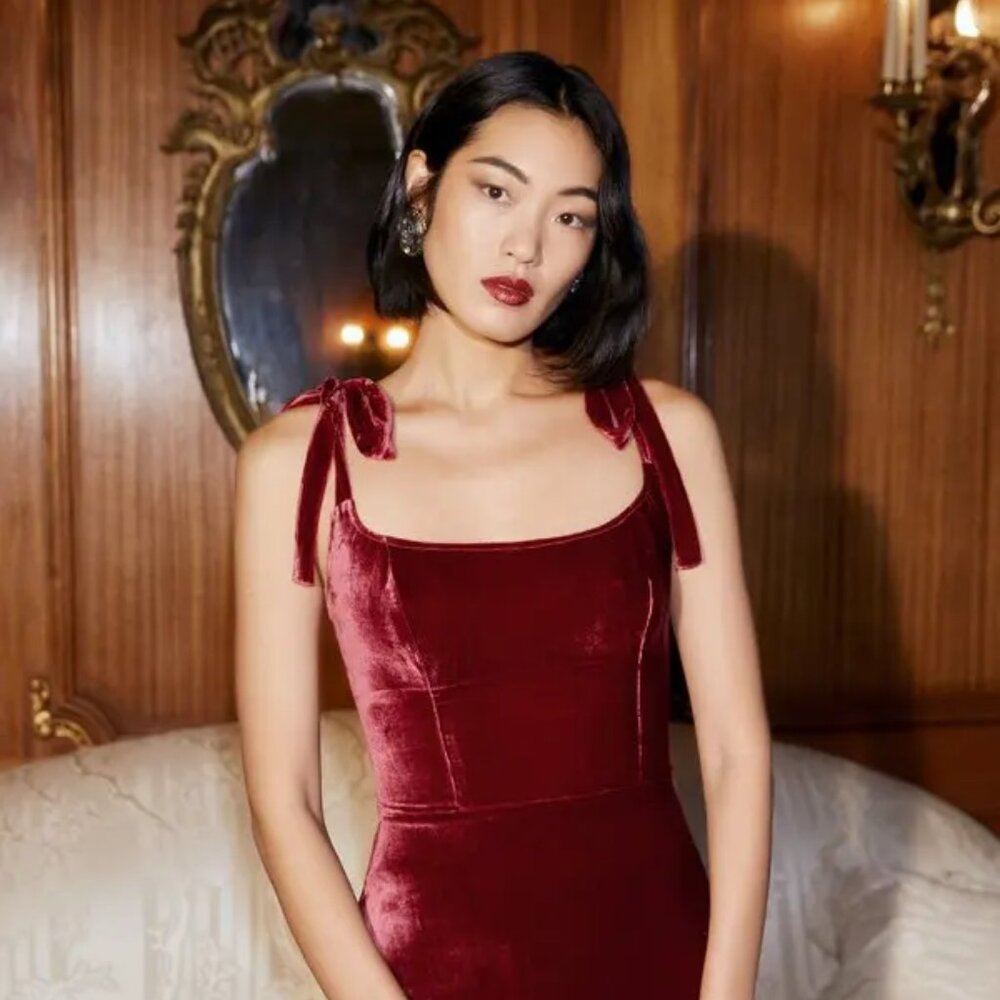 Reformation Minna Red Velvet Dress Sz 12